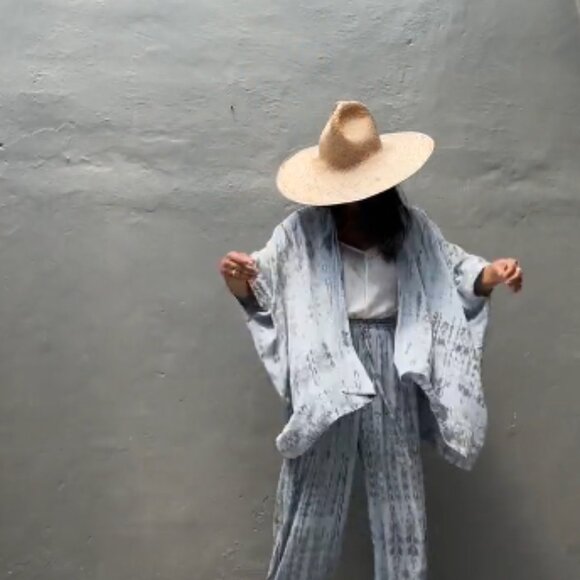 STYLE PARK KIMONO SET with BELT & BAG in FRENCH COURT BLUE / GRAY - ONE SIZE - Picture 6 of 7